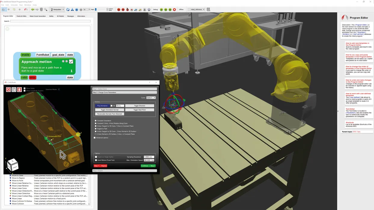 Bild 4:	Die harmonisierte Kombination aus online und offline erleichtert die Programmierung. So können z.B. importierte CAD-Pfade an Punkten des realen Objekts kalibriert werden. (Urheber: ArtiMinds Robotics GmbH)