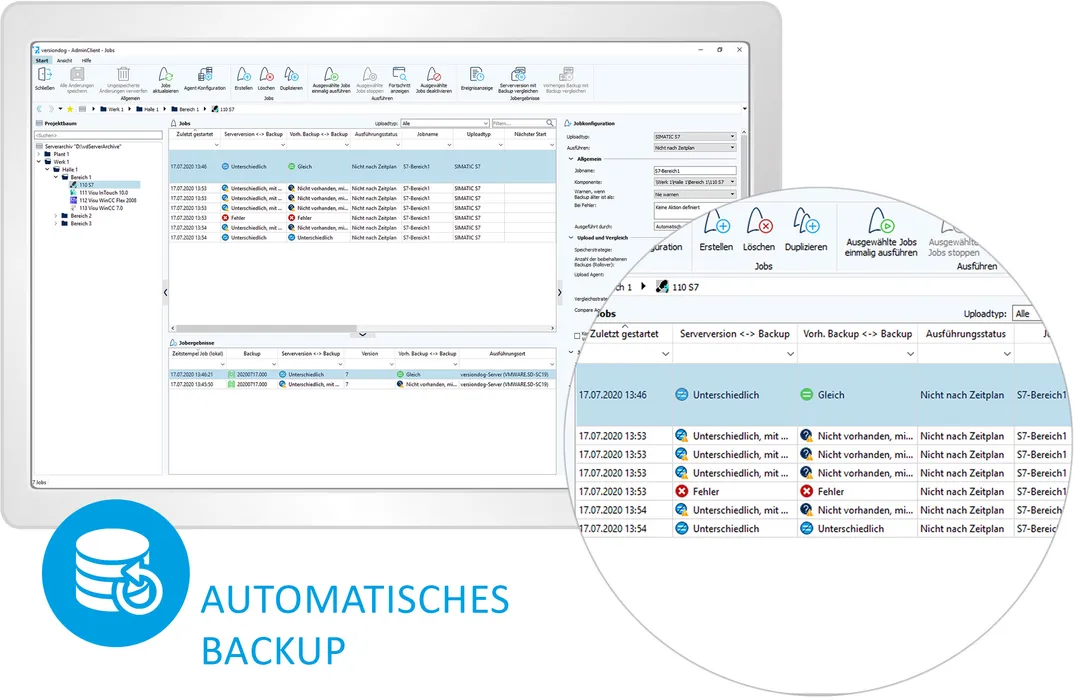 Bild 2: Die Software ermöglicht sowohl die Sicherung, Bereitstellung und Verwaltung von Produktionszahlen durch zyklische Backups als auch Konsistenzprüfung und Alarmfunktion bei Abweichungen. (Urheber: Auvesy)