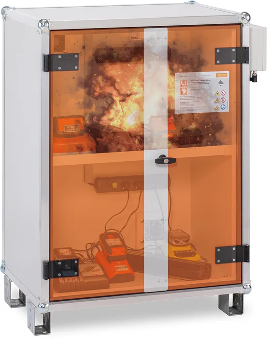Bild 1: „Innere Sicherheit“ gestärkt, Batteriebrandtest im Lade-/Lagerschrank ist jetzt vorgeschrieben. (Urheber: CEMO)