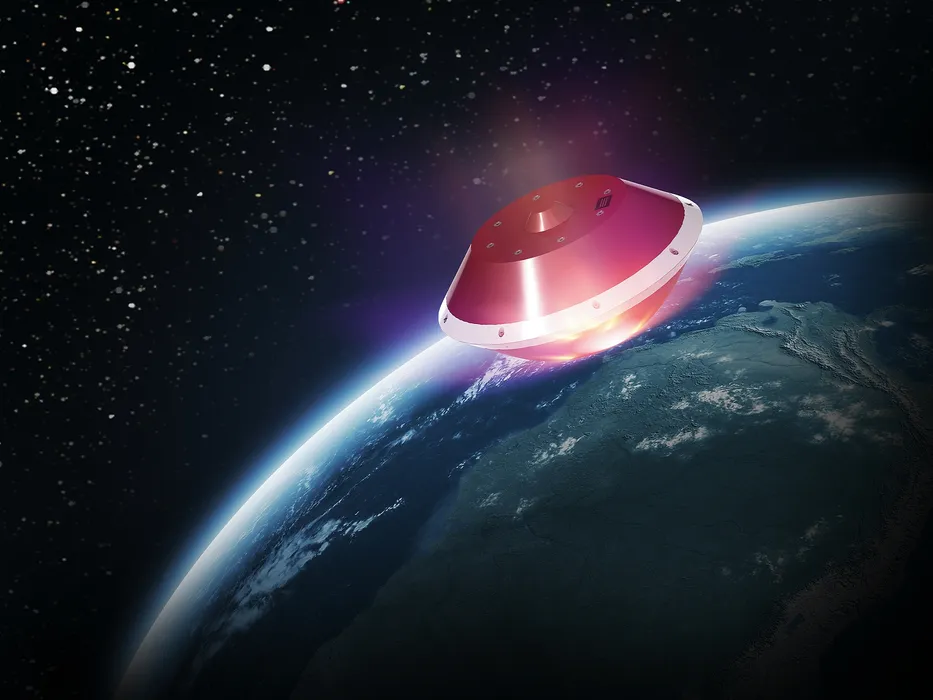 Bild 4:	Bevor der Sternenstaub aus dem All untersucht werden kann, muss er zur Erde zurückgelangen. Dafür verwenden die unbemannten Missionen sogenannte Rückholkapseln. (Urheber: HADES)