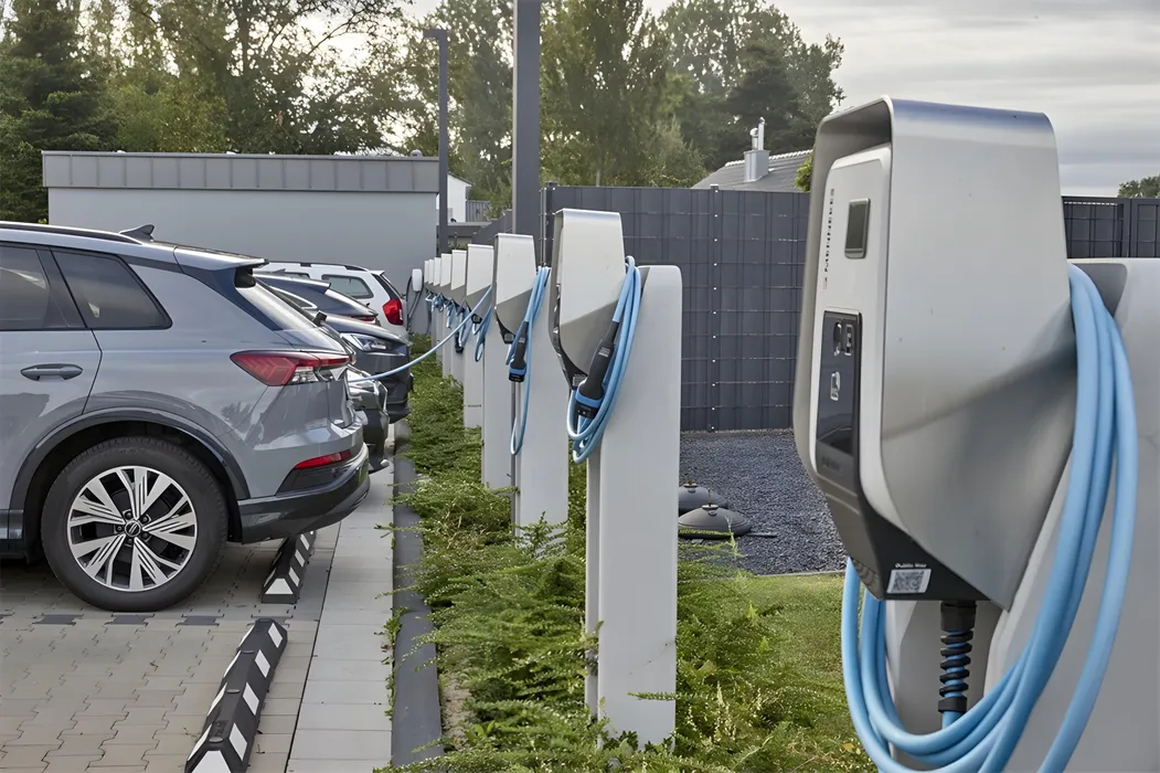 Bild 2: Für die Umstellung der Fahrzeugflotte wurden 23 neue Ladesäulen auf dem Firmengelände installiert. (Urheber: Planungsbüro Jansen GmbH)