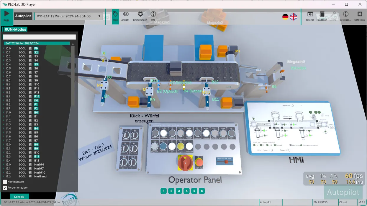 Bild 2:	Simulationsmodell für die IHK-Prüfung „Elektroniker/in Automatisierungstechnik“ (Winter 2023/24). (Urheber: MHJ Software GmbH & Co. KG) 