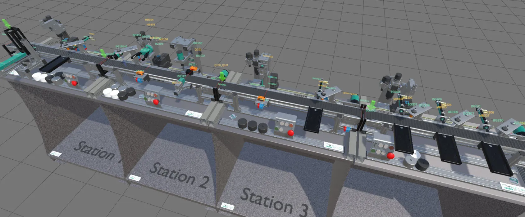 Bild 2:	Für die Ausbildung im Hinblick auf Industrie 4.0 digitalisiert die Mechatronic Simulation Wall reale mechatronische Lernfabriken und stellt sie mit Hilfe mehrerer Simulationen im Maßstab 1:1 dar. (Urheber: MHJ-Software GmbH & Co. KG )