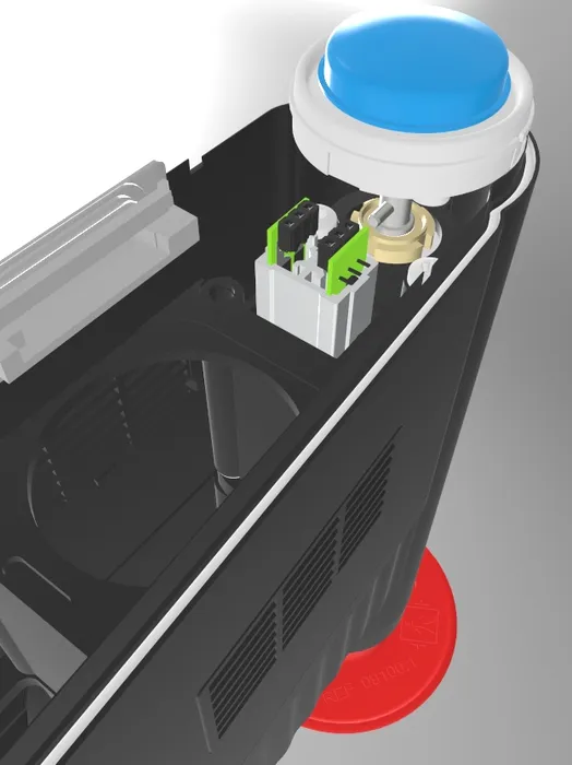 Bild 4:	Die Einbausituation ist beengt, dennoch findet das Potentiometer Platz und lässt sich gut montieren. (Urheber: GS Elektromedizinische Geräte)