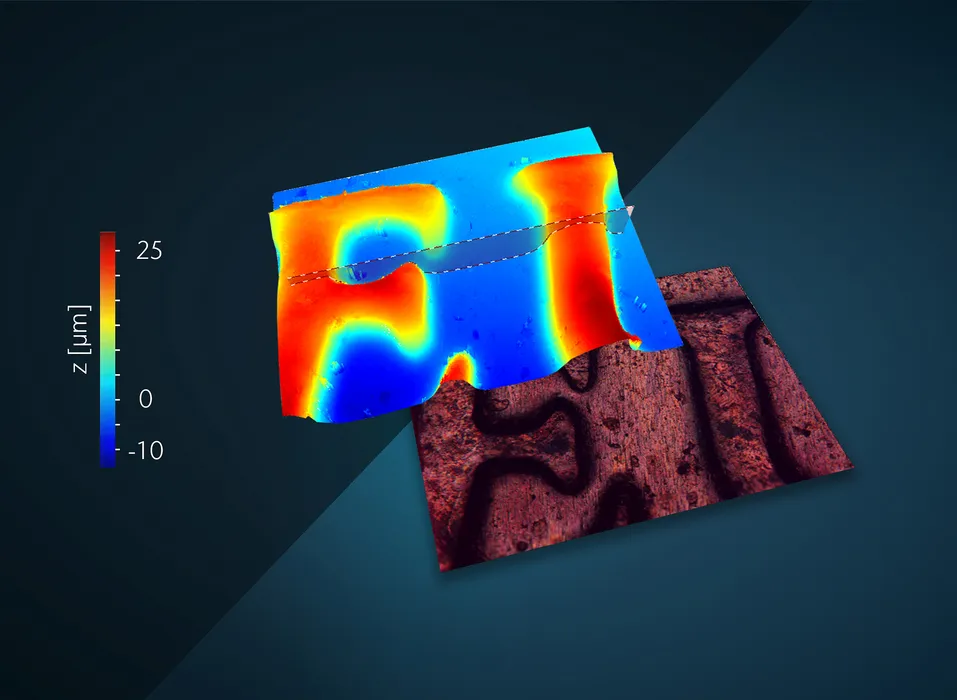 Bild 6:	Die zusätzlich zur Höhenmessung gelieferte Farbinformation vom Messobjekt vereinfacht die Fehlerzuordnung und Dokumentation. (Urheber: Polytec) 