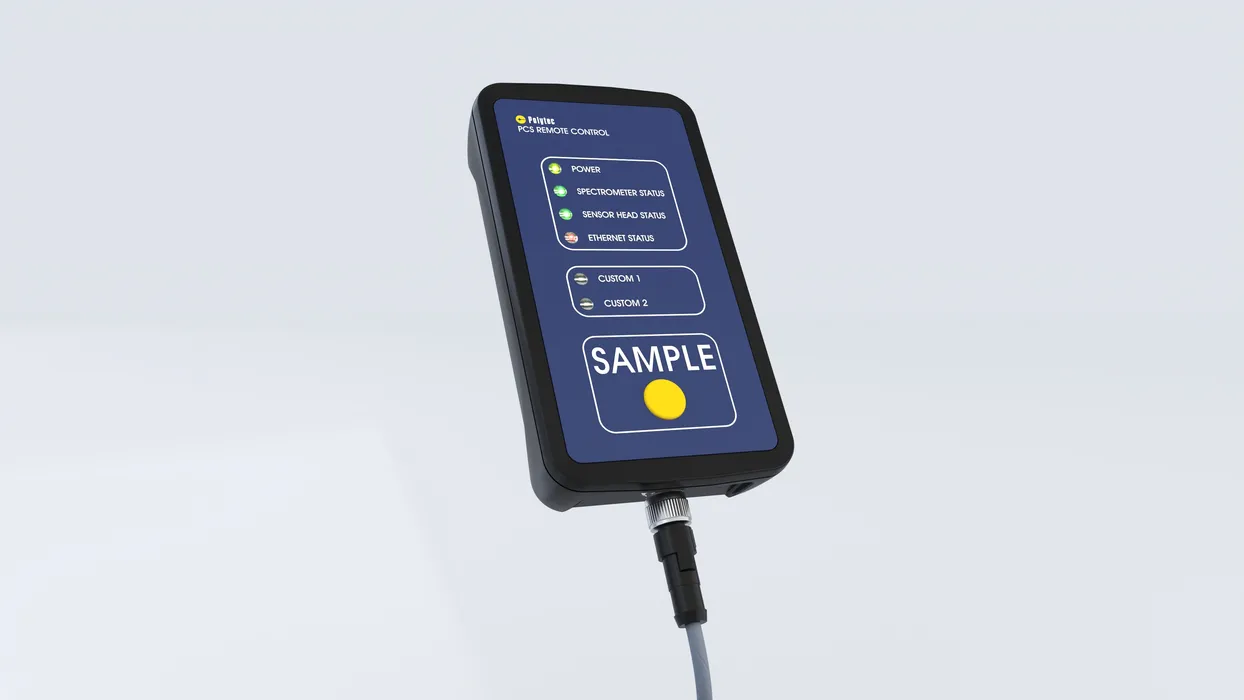 Bild 5: Handheld-Bedienungseinheit mit Systemstatus-Anzeige und Trigger für die automatische Referenzmessung. (Urheber: Polytec)