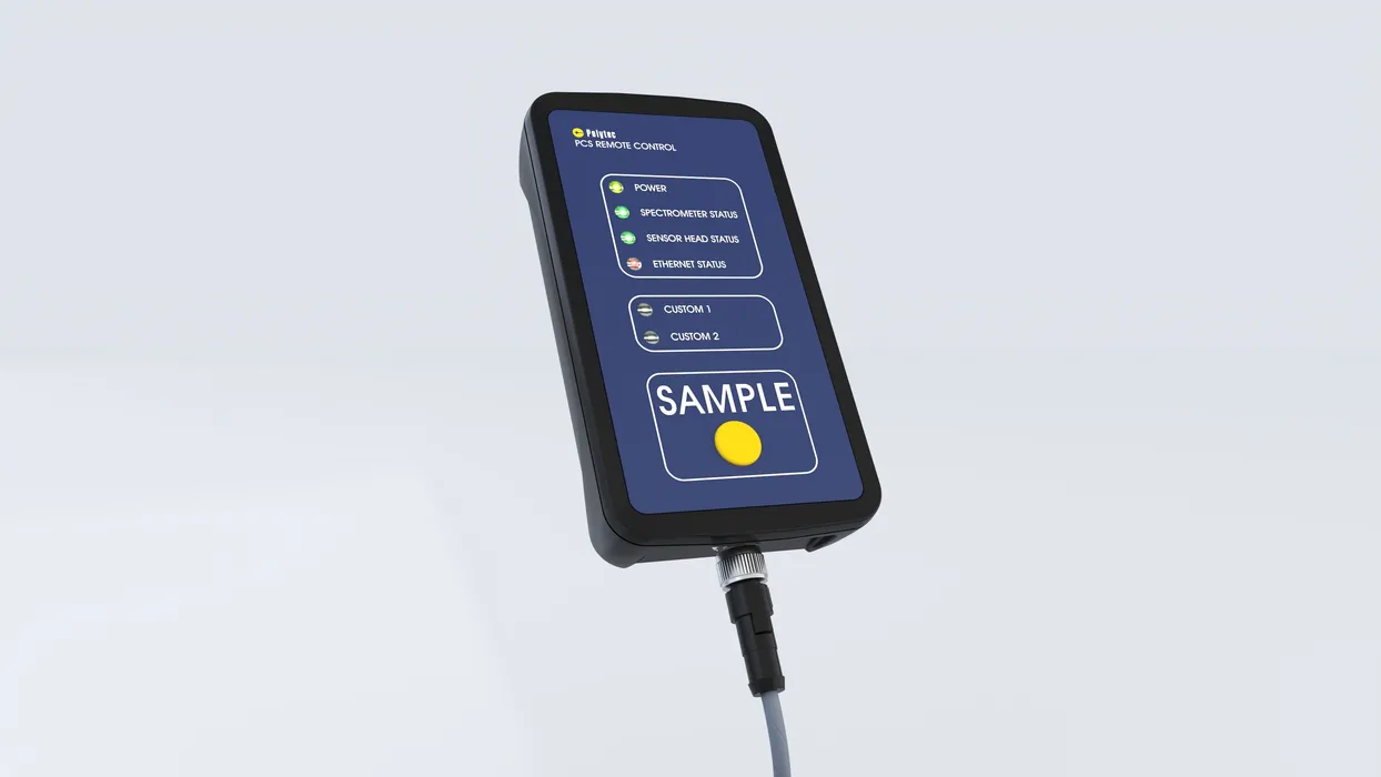 Bild 5:	Handheld-Bedienungseinheit mit Systemstatus-Anzeige und Trigger für die automatische Referenzmessung. (Urheber: Polytec)