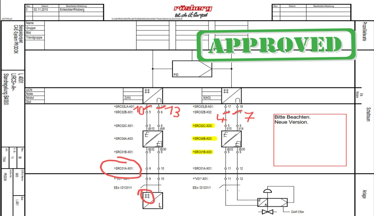 Bild 3:	Redlining: Einfach wie mit einem Stift auf Papier können Änderungen digital erledigt werden. Dabei wird erfasst, wer wann welche Änderungen vorgenommen hat. Dank Möglichkeit zur Tastatureingabe fällt das Rätseln über undeutliche Handschrifteinträge weg. (Urheber: Rösberg)