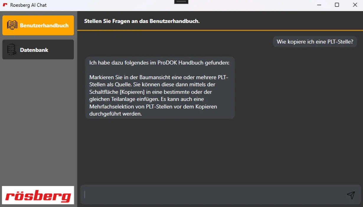 Bild 3:	Pilotprojekt: Digitale Handbücher mit Chat-Interface. Anwender stellen in natürlicher Sprache ihre Fragen und erhalten die entsprechenden Antworten. (Urheber: Rösberg)